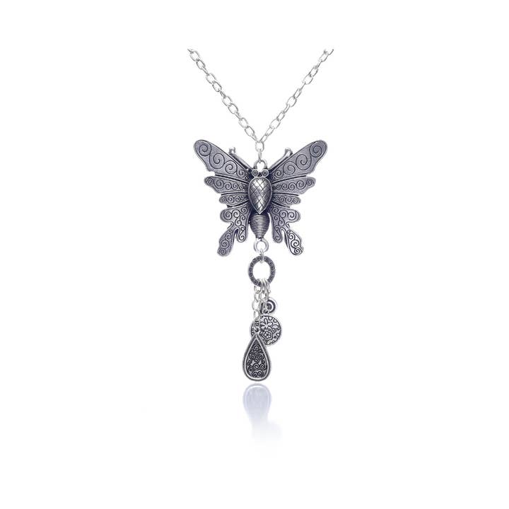AVENS - Wholesale Pendant/Charm Necklace - Silver Plated Bohemian Butterfly Design Necklace