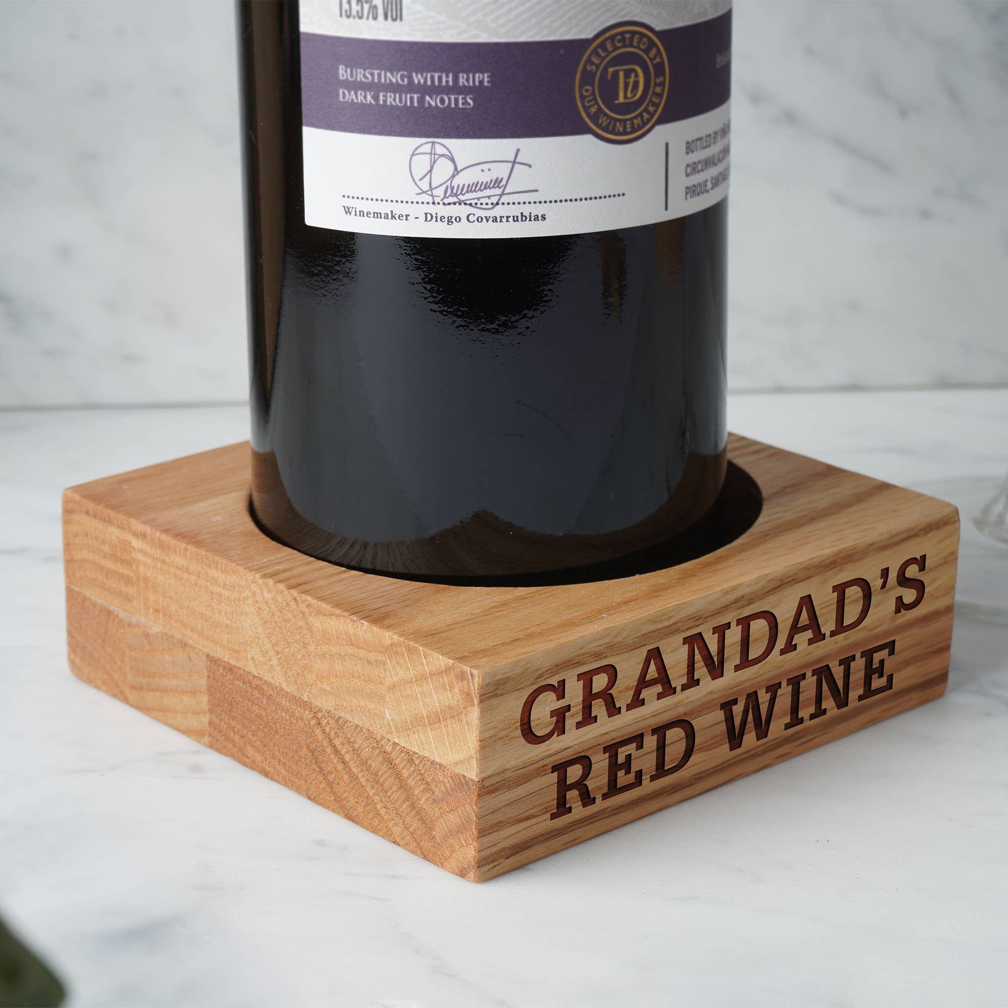 CGB Giftware – wholesale Bottle rack/holder – Oak Wine Bottle Holder - 'Grandad's Red Wine'0