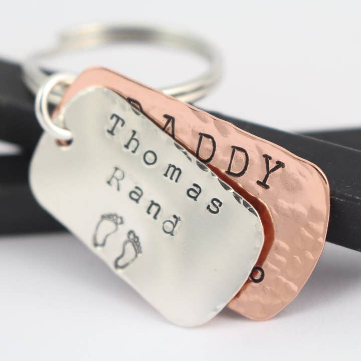 Personalized Silver Dog Tag Keychain for Dad for wholesale by The Silver Diva
