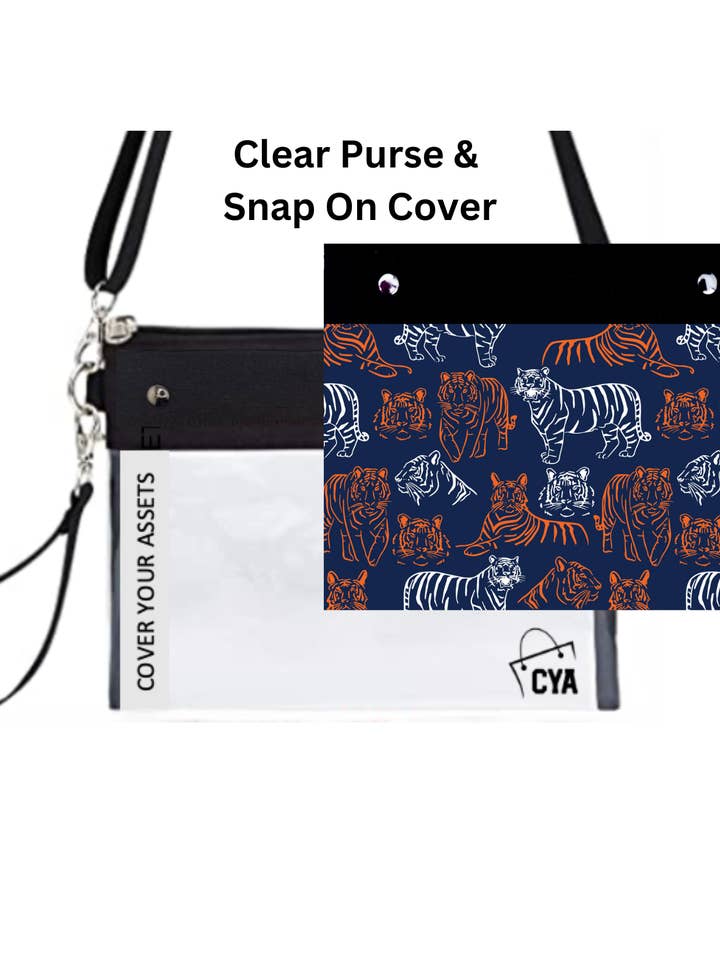 Navy w Wh & Orange Tigers - Wide - Purse & Cover for wholesale by CYA Accessories