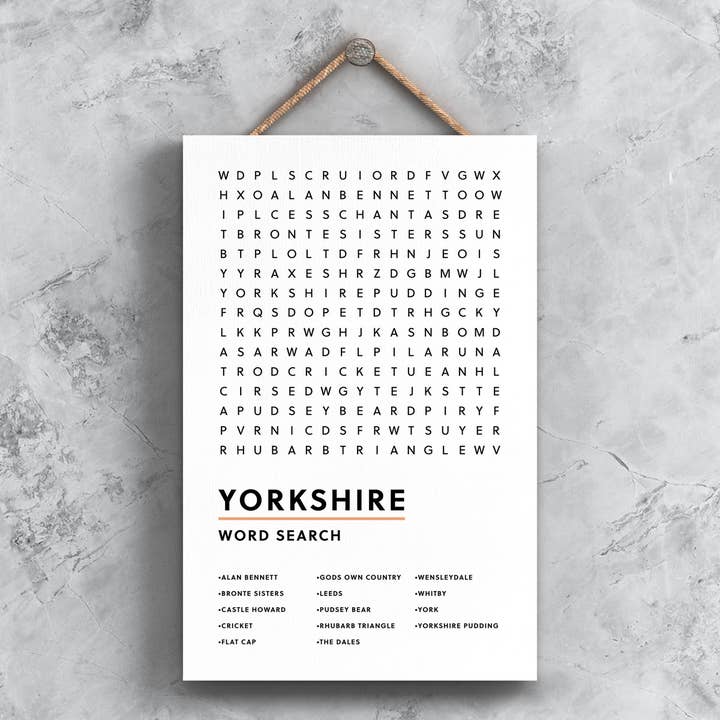Yorkshire Word Search Sjov vægdekorationsplade for engroshandel hos Vivid Squid Wholesale