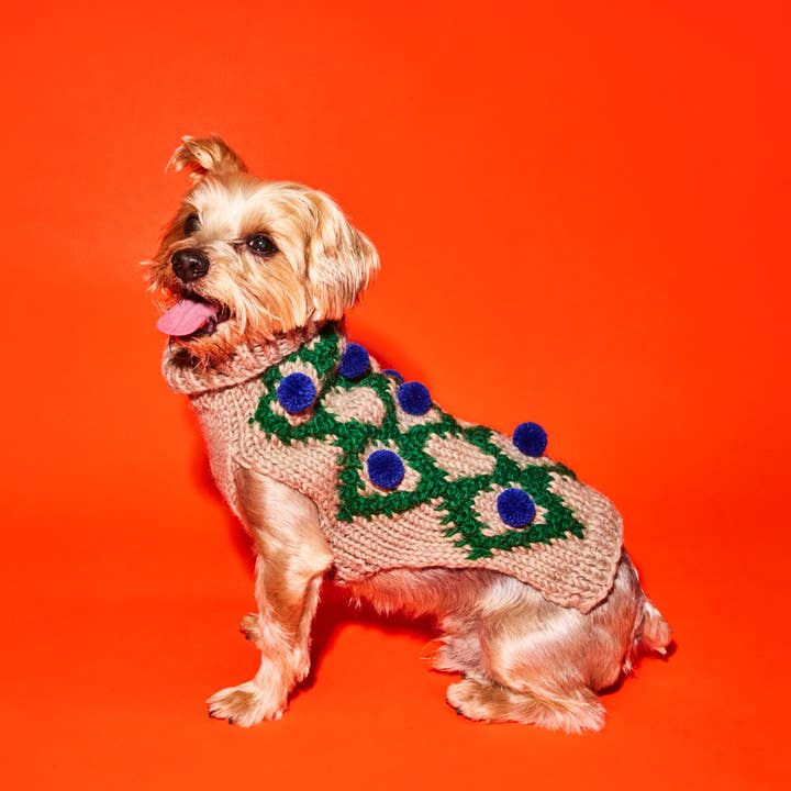 Green Royal Hand Knit Green/Royal Blue Pom Pom Dog Sweater for wholesale on Faire3