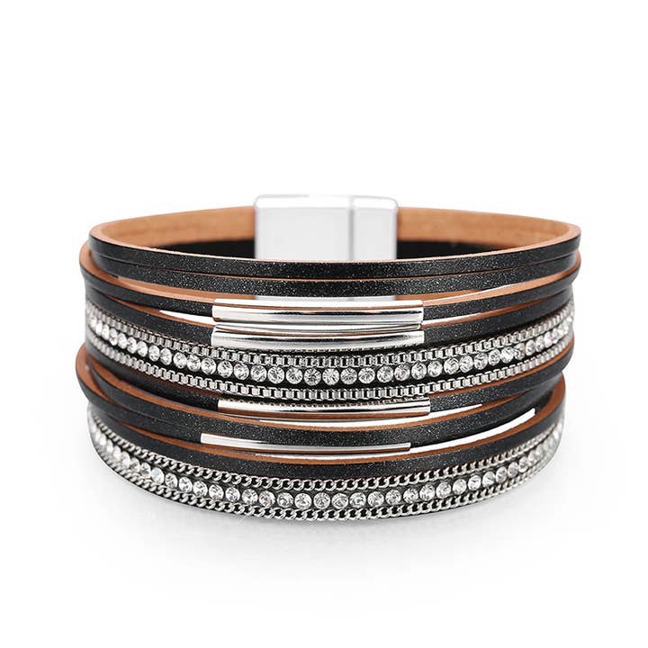 Ole - Wholesale Bangle Bracelet - Leather Rhinestone Bracelet B4246