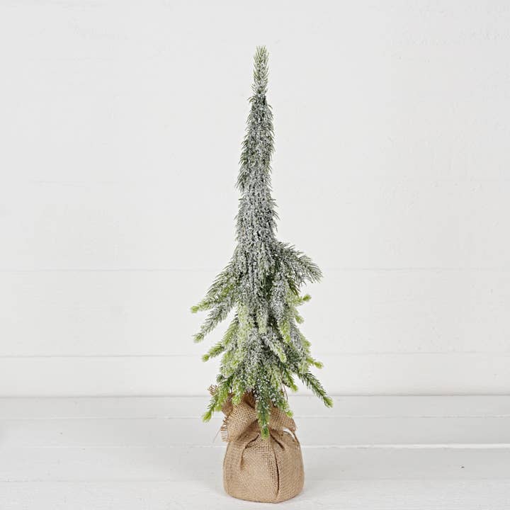 Impressive Enterprises, Inc. - Wholesale Artificial Christmas Tree - 32336- 22inH Pine Tree-Snowy country Grinch tree w burlap sa