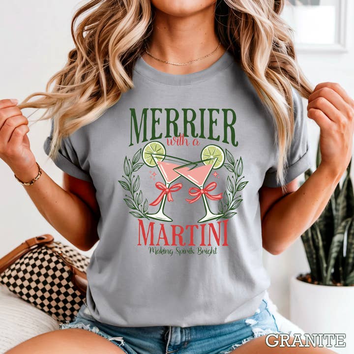 Shoppe SHC - Wholesale T-shirt (graphic) – women's - Merrier Martini Christmas Graphic Tee | Comfort Color1