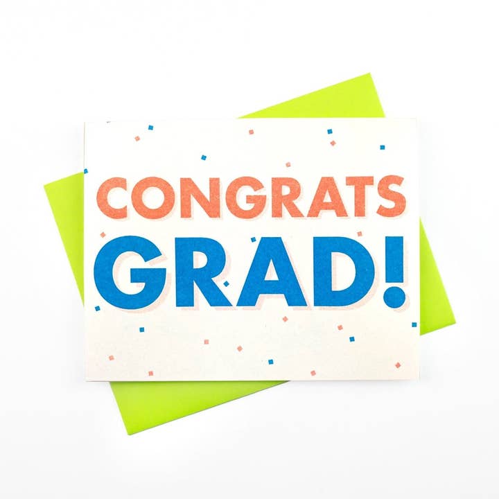 Congrats Grad! - Risograph Graduation Greeting Card for wholesale by Next Chapter Studio