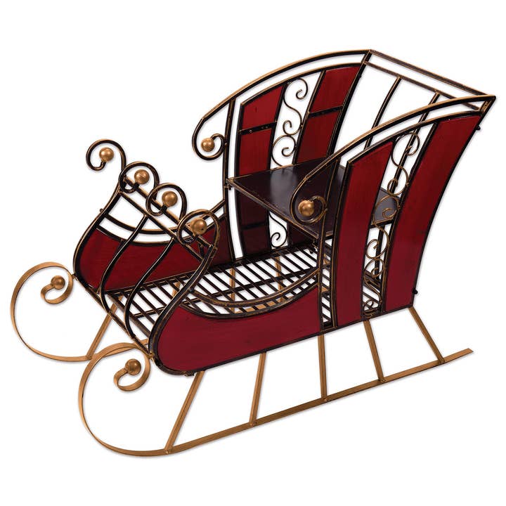 Sunset Vista Designs - Wholesale Christmas Decoration - Red Wood & Metal Sleigh 38"