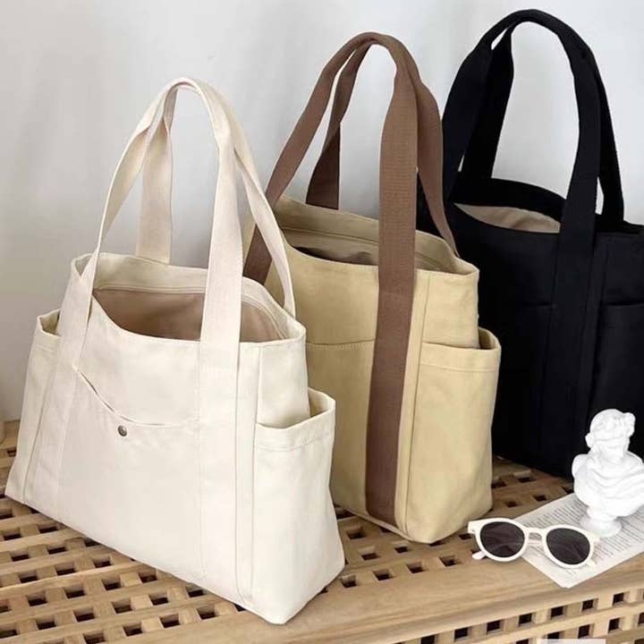 UZ Wholesale Store - Wholesale Tote Bag - Women's - Solid Color Canvas Shoulder Bag