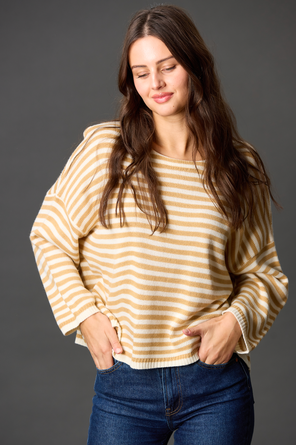 Before You Collection - Wholesale Knit Sweater - Women's - Striped T-Body Sweater37