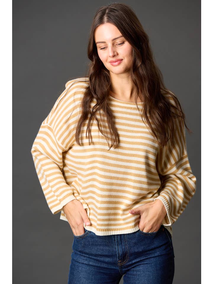 Before You Collection - Wholesale Knit Sweater - Women's - Striped T-Body Sweater37
