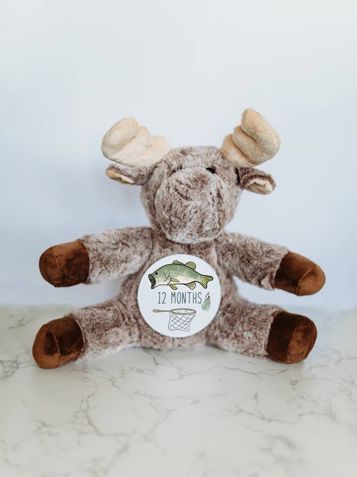 Monthly Milestone Discs, Moose Stuffed Animal for wholesale by Grow With Me Baby Co