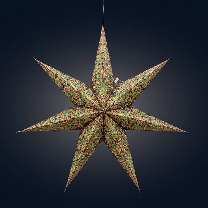 Artschatz LLC - Wholesale Paper Lantern/Lamp - Cathedral ~7 P, 24", Brown/Green Paper Star Lantern Light