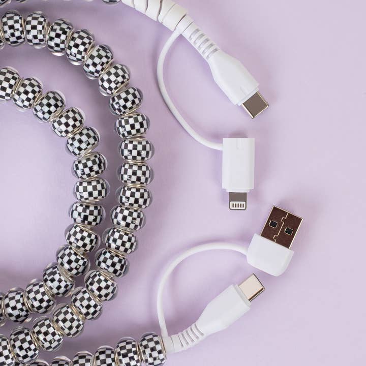 Black White 4-in-1 Beaded Charging Cable for wholesale on Faire2