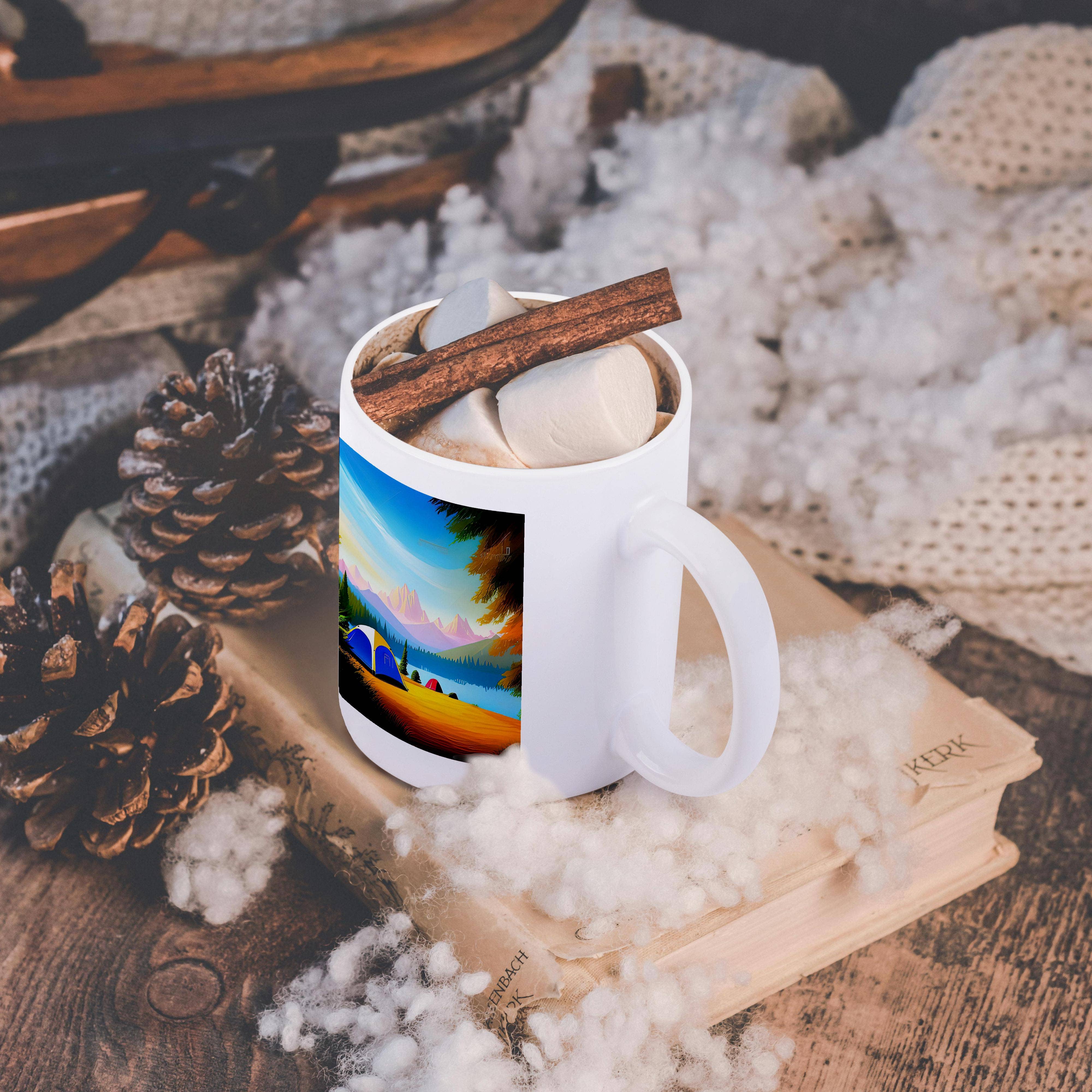 3dRose - Vente Tasse à café - 3dRose, Beau paysage de tentes près du lac de montagne. Cadeau pour campeur heureux, Tasse11