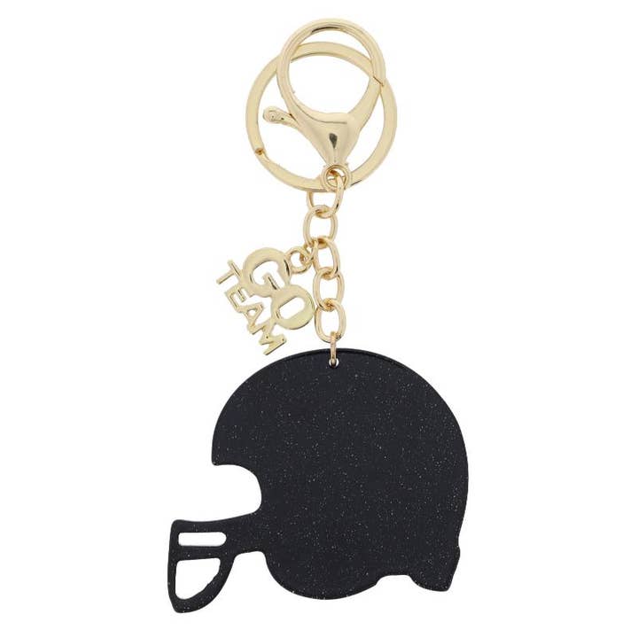 "GO TEAM" Charm and Black Glitter Football Helmet Keychain for wholesale by Jane Marie