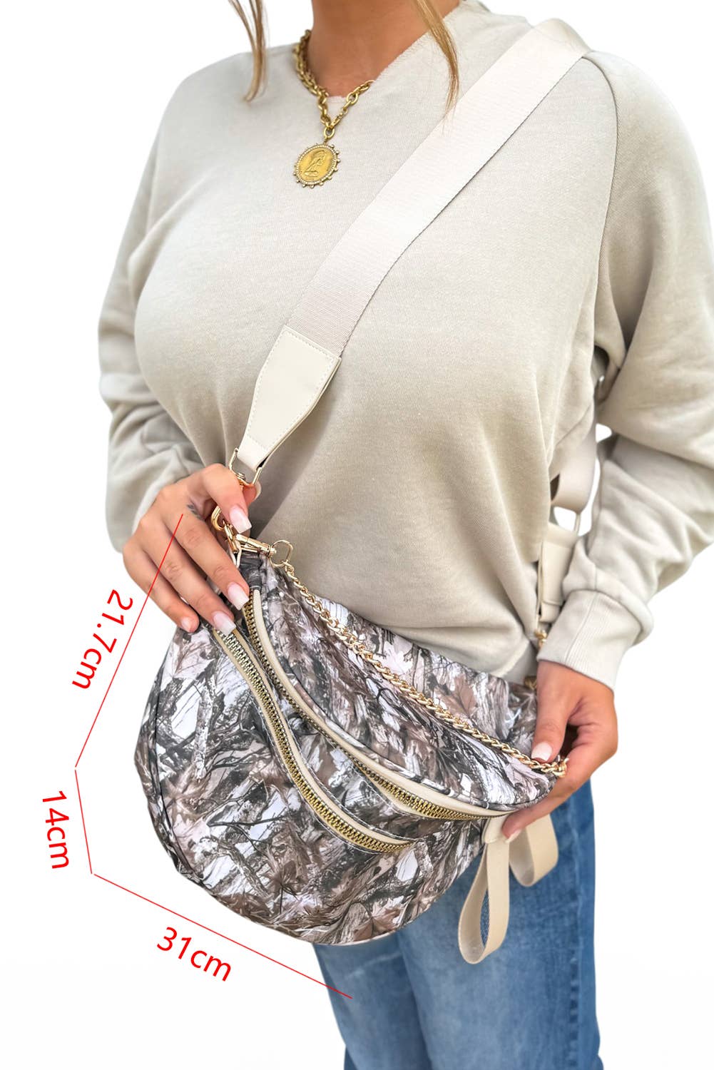 Little Daisy Closet - Wholesale Crossbody Bag - Women's - LDC Camouflage Gold Chain Strap Double Zipper Crossbody Bag3
