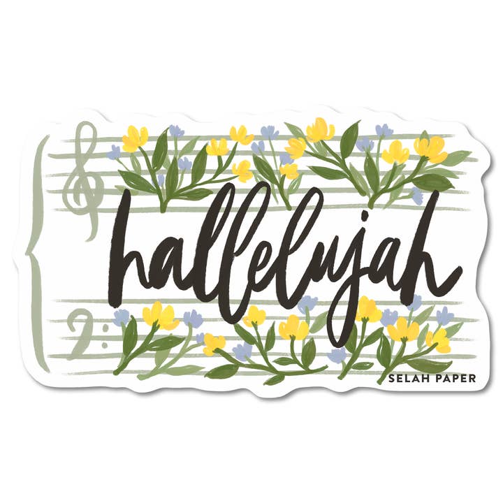 Hallelujah Vinyl Sticker – Illustrated Flowers and Music for wholesale by Selah Paper