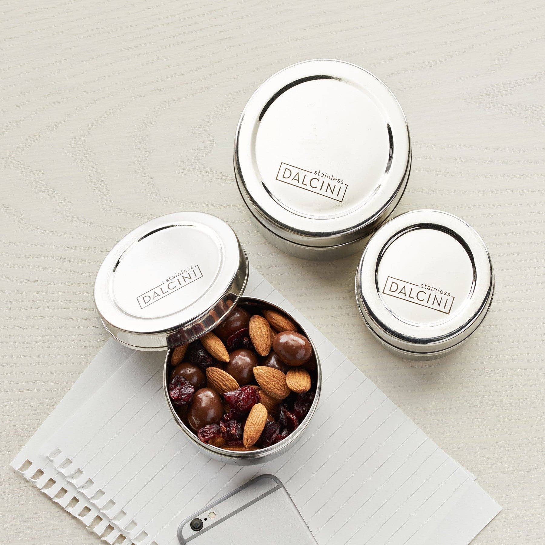 Dalcini Stainless - Wholesale Food Storage Container - Round Snack Trio | Mix of 3 Container Sizes3