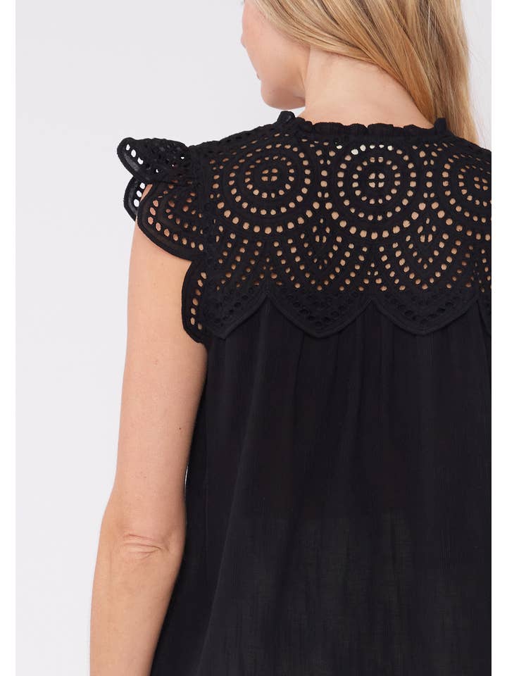 Lovestitch - Wholesale Blouse - Women's - Cotton Eyelet Cap Sleeve V Neck Top3