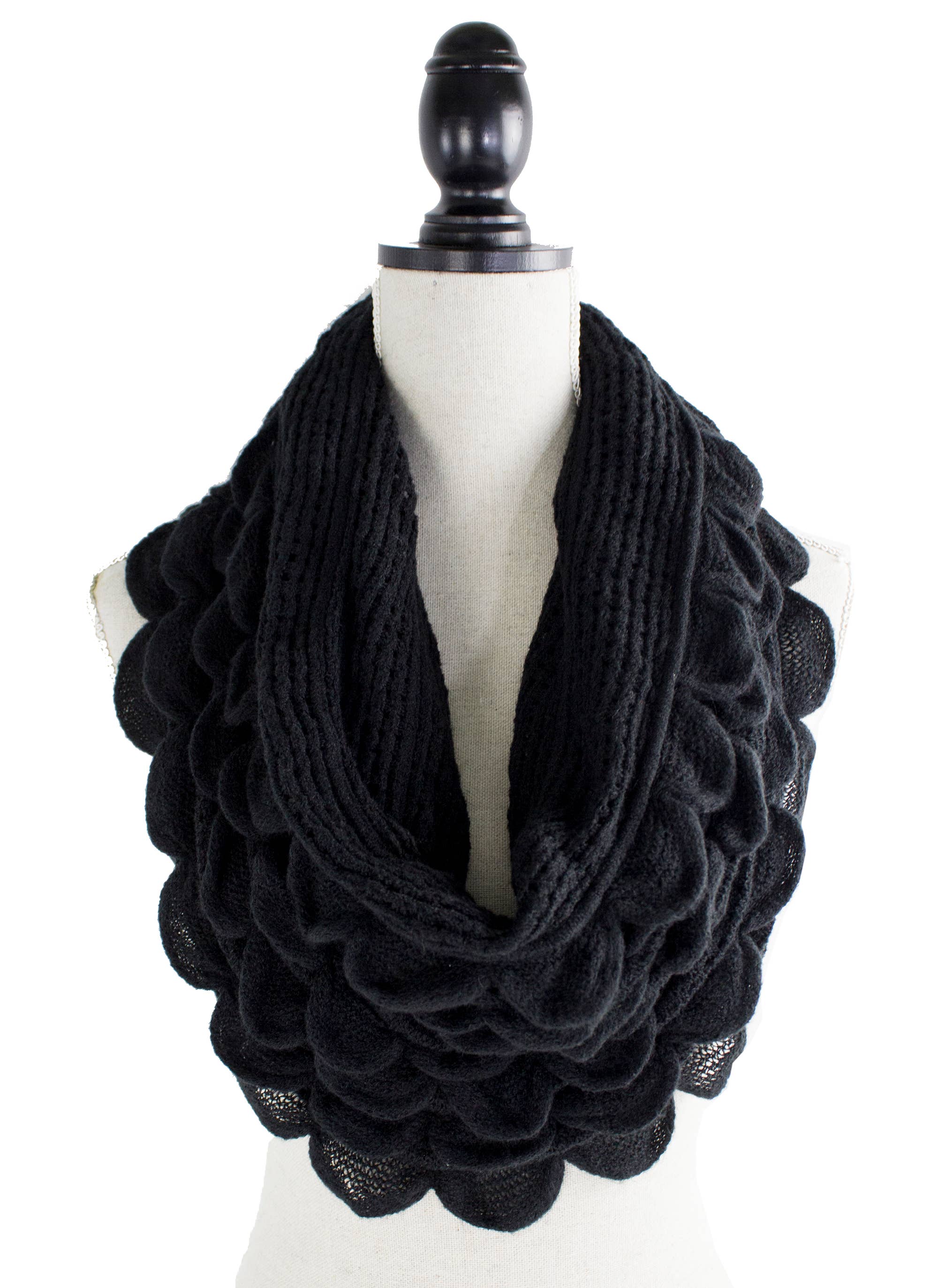 Fennco Styles - Wholesale Scarf - Women's - Oversized Scalloped Ruffle Knit Infinity Loop Scarf 4 Colors0
