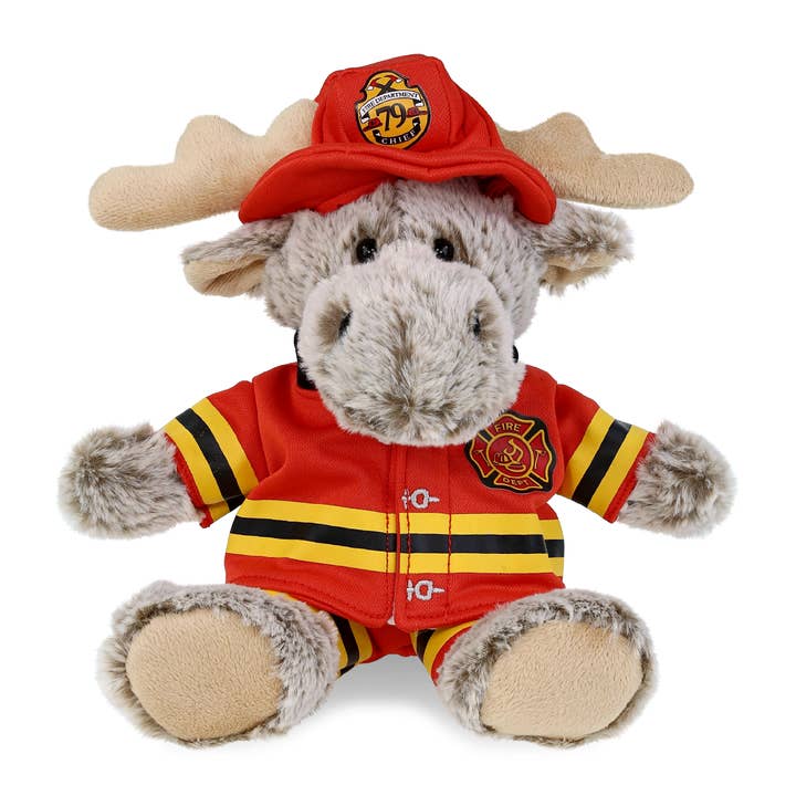 Cota Global - Wholesale Stuffed/Plush Toy - Kids & Baby - Plush Fireman Moose with Brown Hooded Sweater