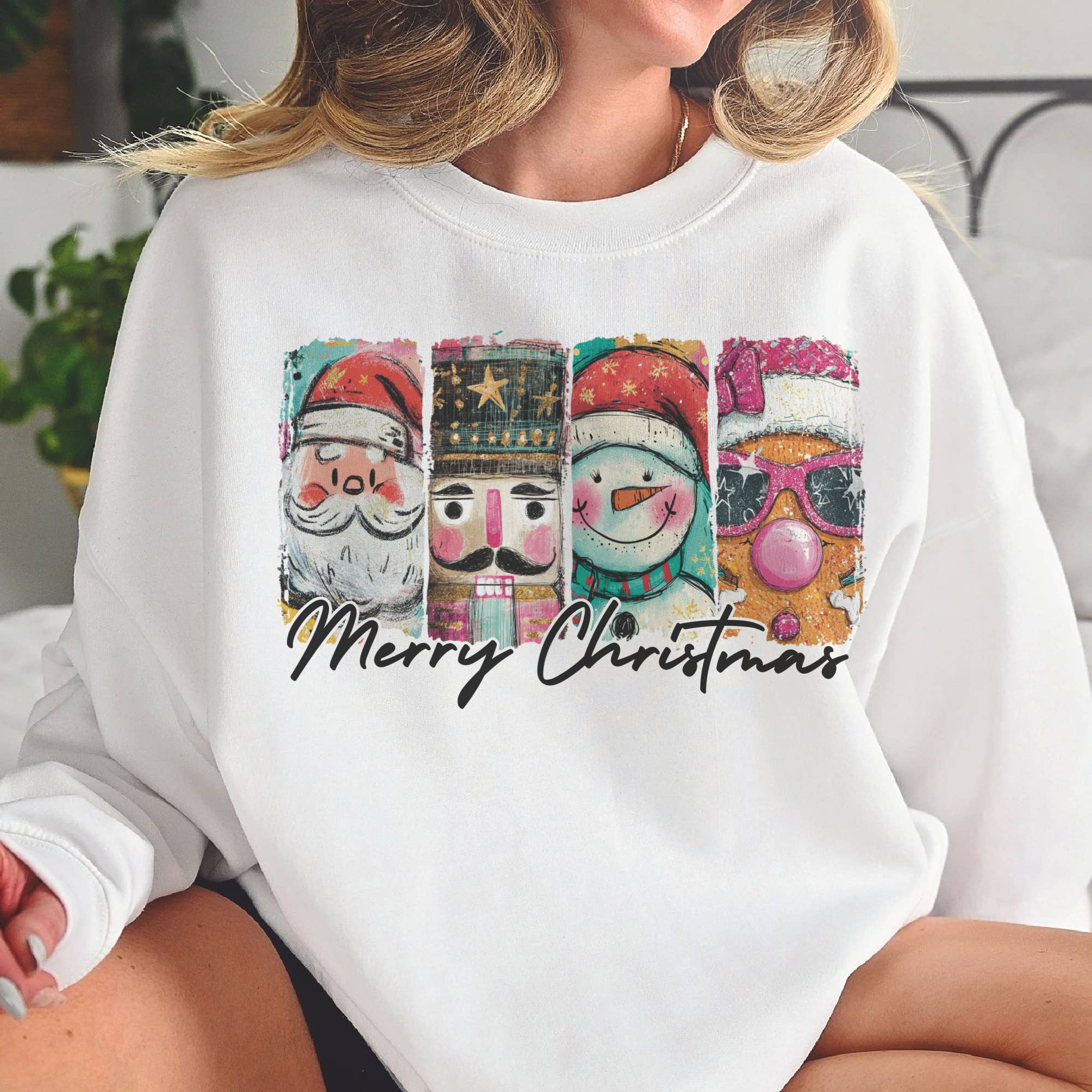 Par.tees by Party On! - Wholesale Graphic Sweatshirt - Women's - Merry Christmas Bright and Preppy Santa Graphic Sweatshirt1
