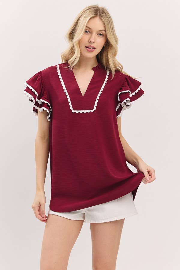 Sewn and Seen – Großhandel Bluse – Damen – Oberteil mit Rüschenärmeln und Muschelsaum18