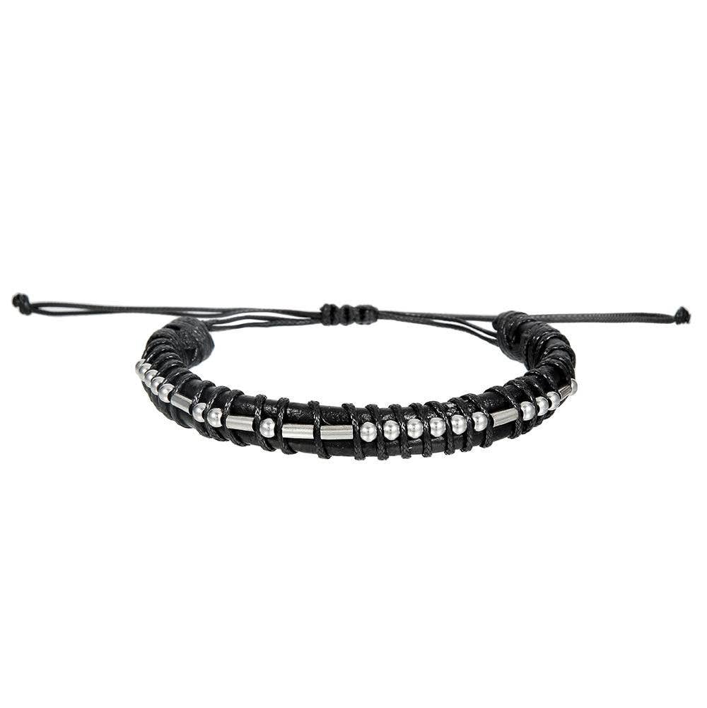 Mio Queena - Wholesale Woven/Braided Bracelet - Stainless Steel Bead Morse Code Leather Adjustable Bracelet7