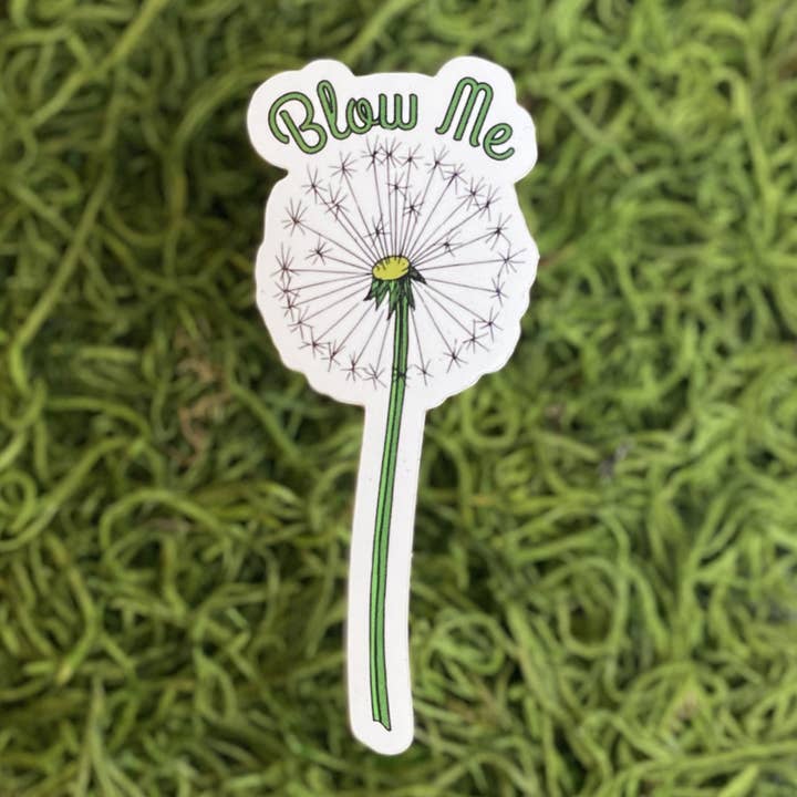 Blow Me Dandelion Vinyl Sticker 5-pack for wholesale by Beautiful Mind Design