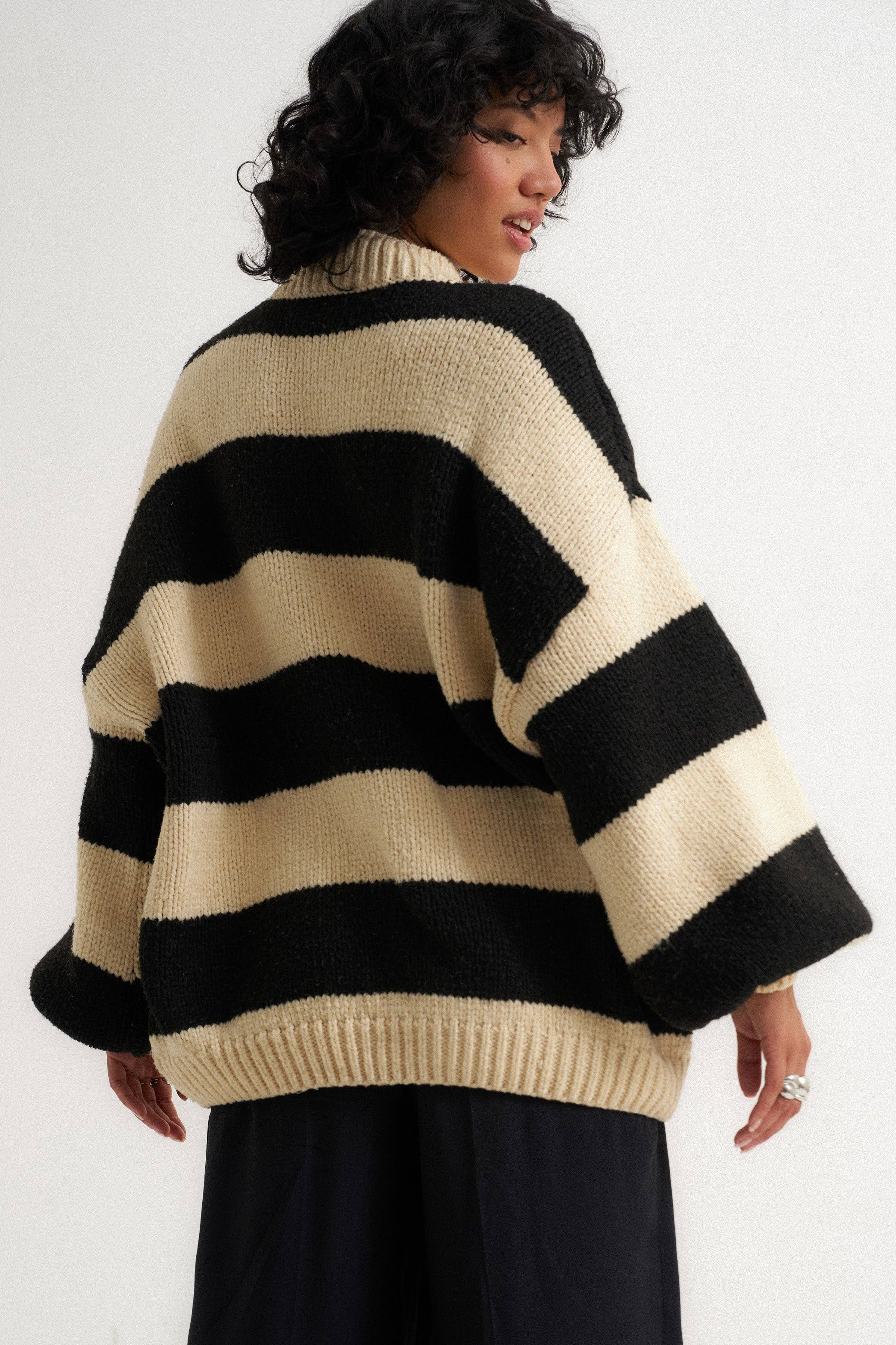Callahan Knitwear - Wholesale Knit Sweater - Women's - Bellamy Pullover - Black Stripe3