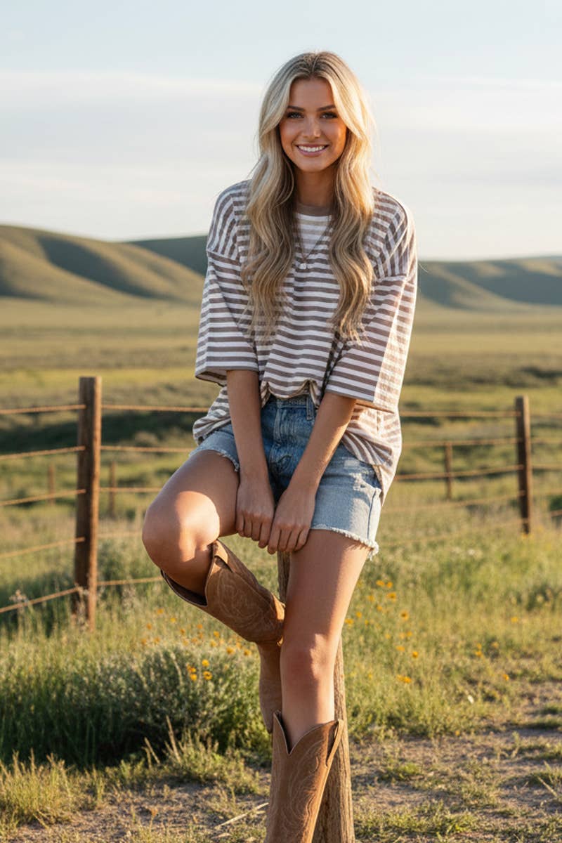 Sewn and Seen - Wholesale Tunic - Women's - STRIPED OVERSIZED SHORT SLEEVE TOP 13