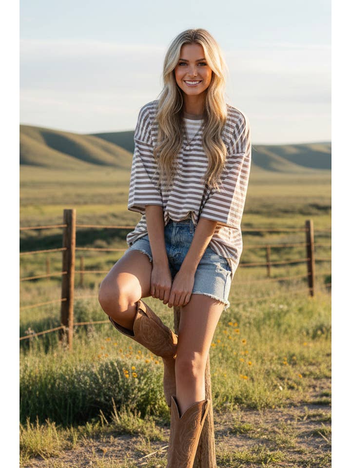 Sewn and Seen - Wholesale Tunic - Women's - STRIPED OVERSIZED SHORT SLEEVE TOP 13