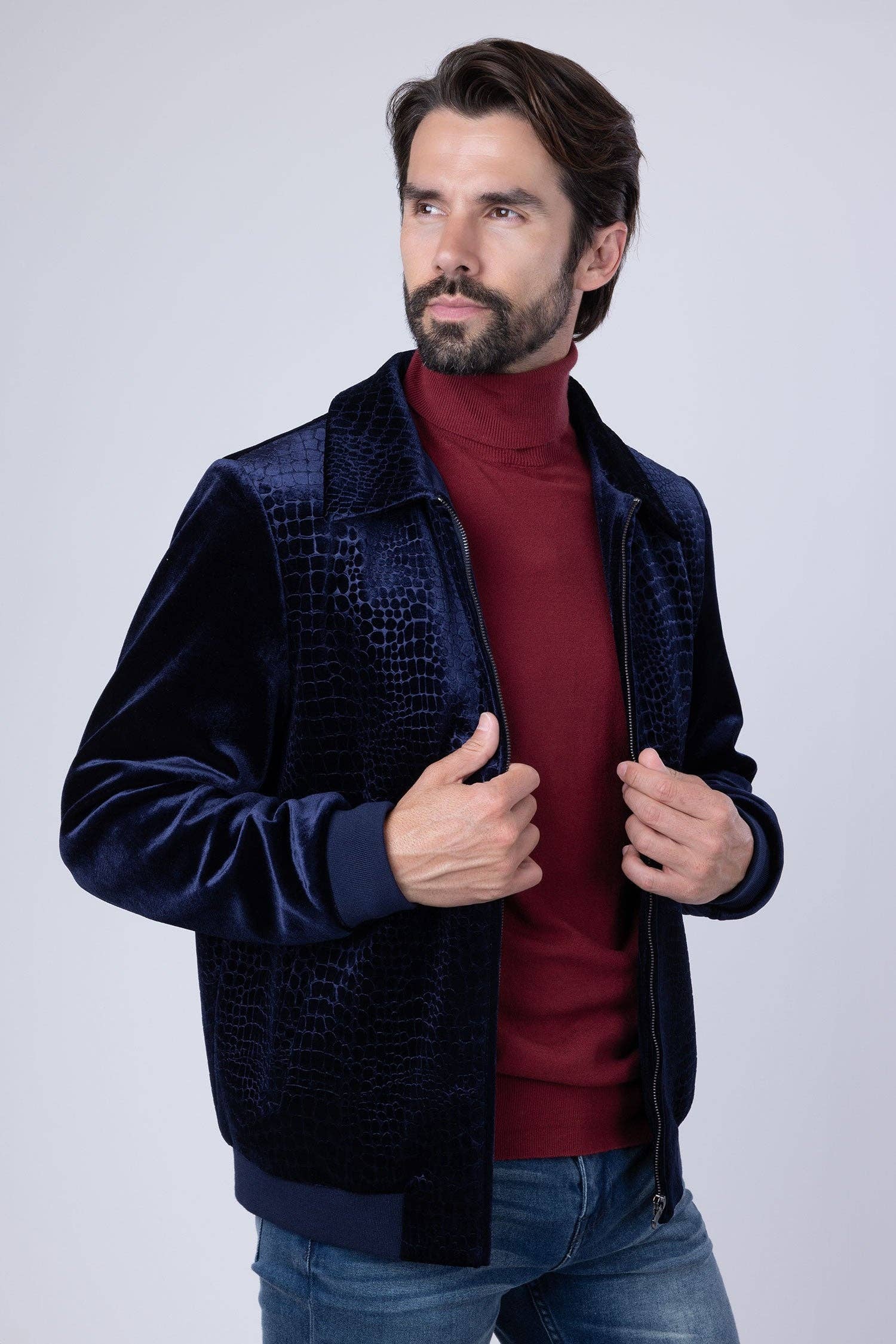 BARABAS - Vendita all'ingrosso Bomber - Uomo - Bomber da uomo in velluto con motivo coccodrillo 4BH8817