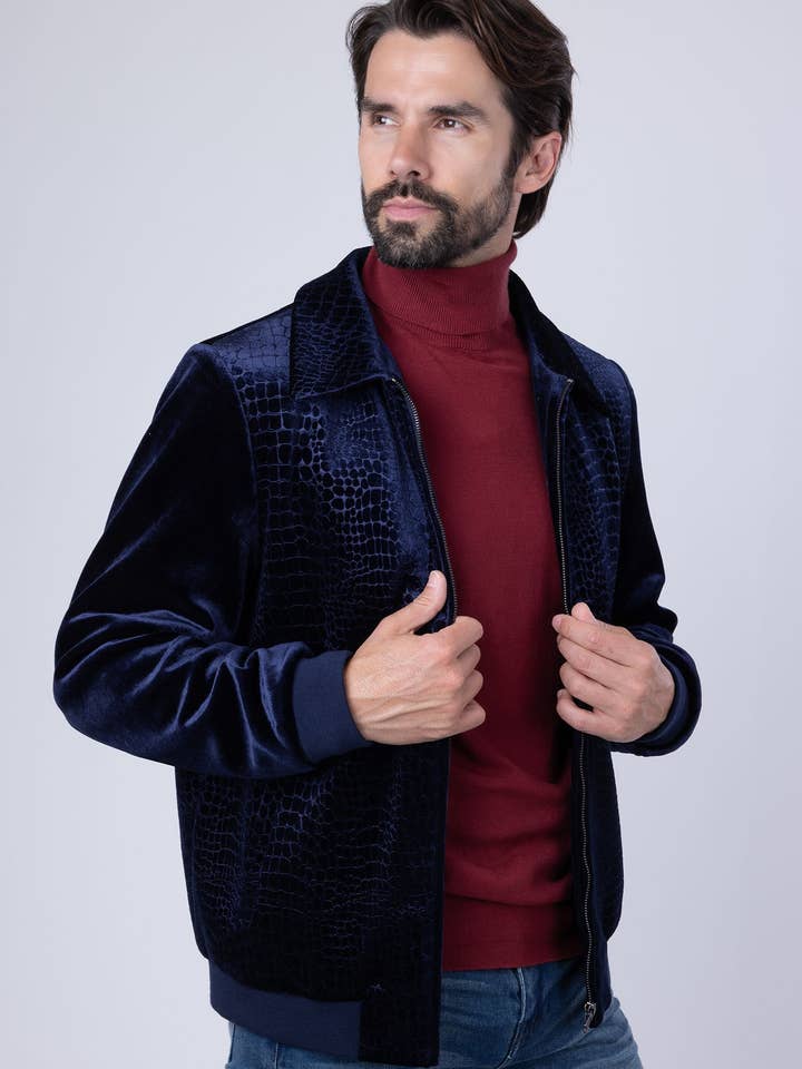 BARABAS - Vendita all'ingrosso Bomber - Uomo - Bomber da uomo in velluto con motivo coccodrillo 4BH8817