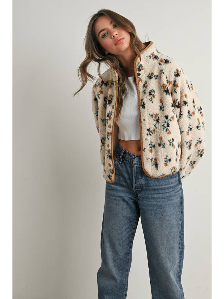 BUTTERMELON - Wholesale Jacket - Women's - Floral Print Fluffy Fleece Jacket - BMJ781117
