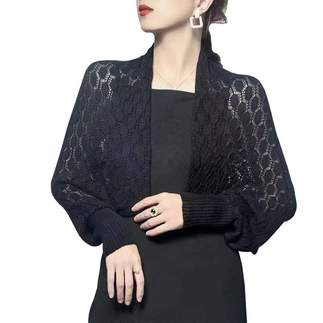 Fennco Styles - Vendita all'ingrosso Cardigan - Donna - Maglione bolero all'uncinetto traforato con maniche lunghe5