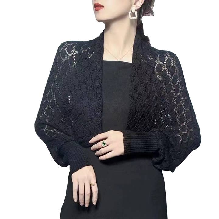 Fennco Styles - Vente Cardigan – femme - Boléro ajouré en crochet à manches longues5