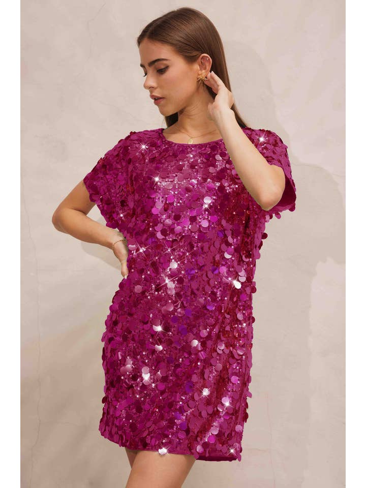 Endless Blu - Wholesale Dress – Women's - SD3850 Sequins Crew Neck Short sleeve Dress7