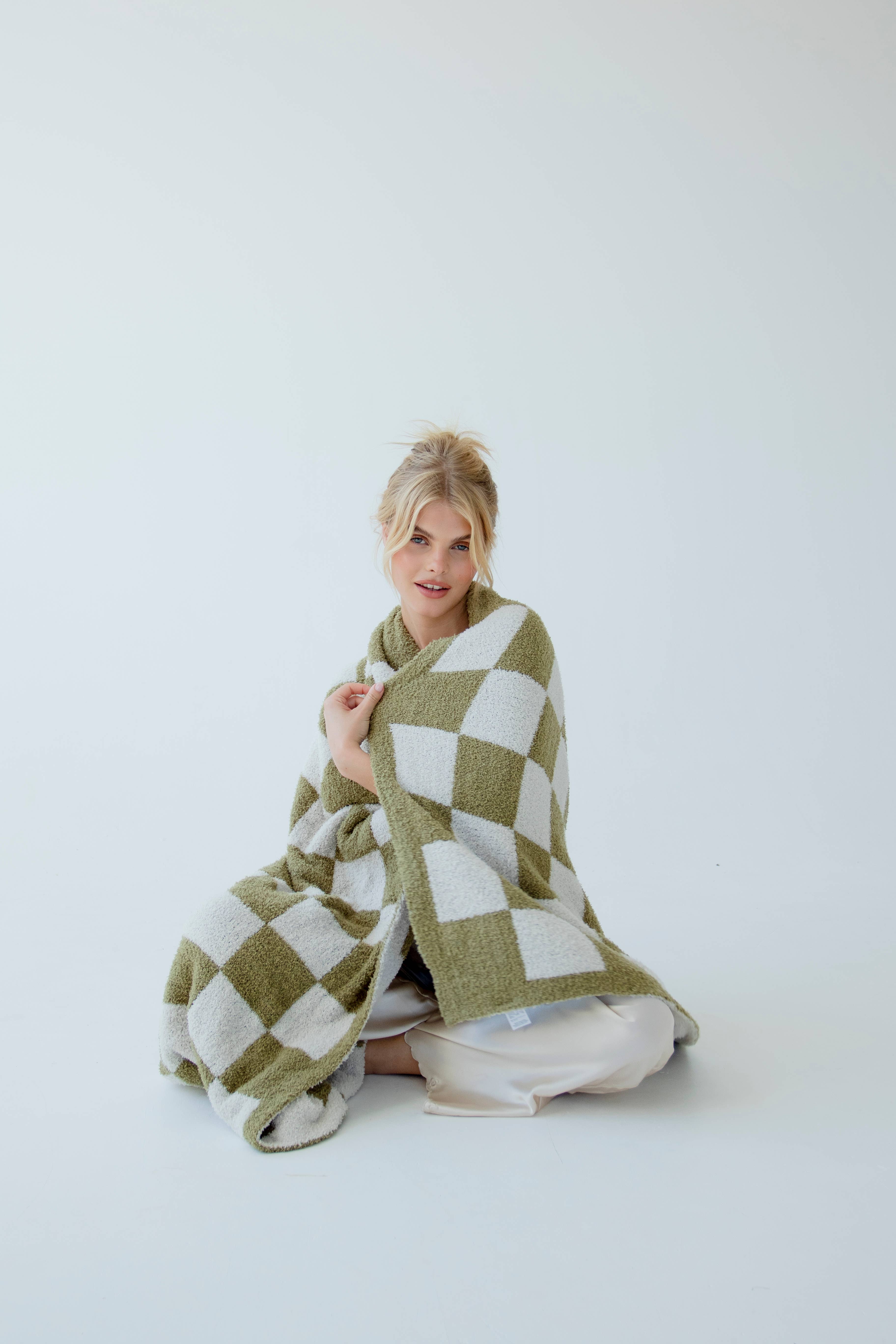 Arctic Fox & Co. - North America - Vente Plaids - Le Teddy Throw - 100 % Recyclé - Carreaux Kaki - FW254