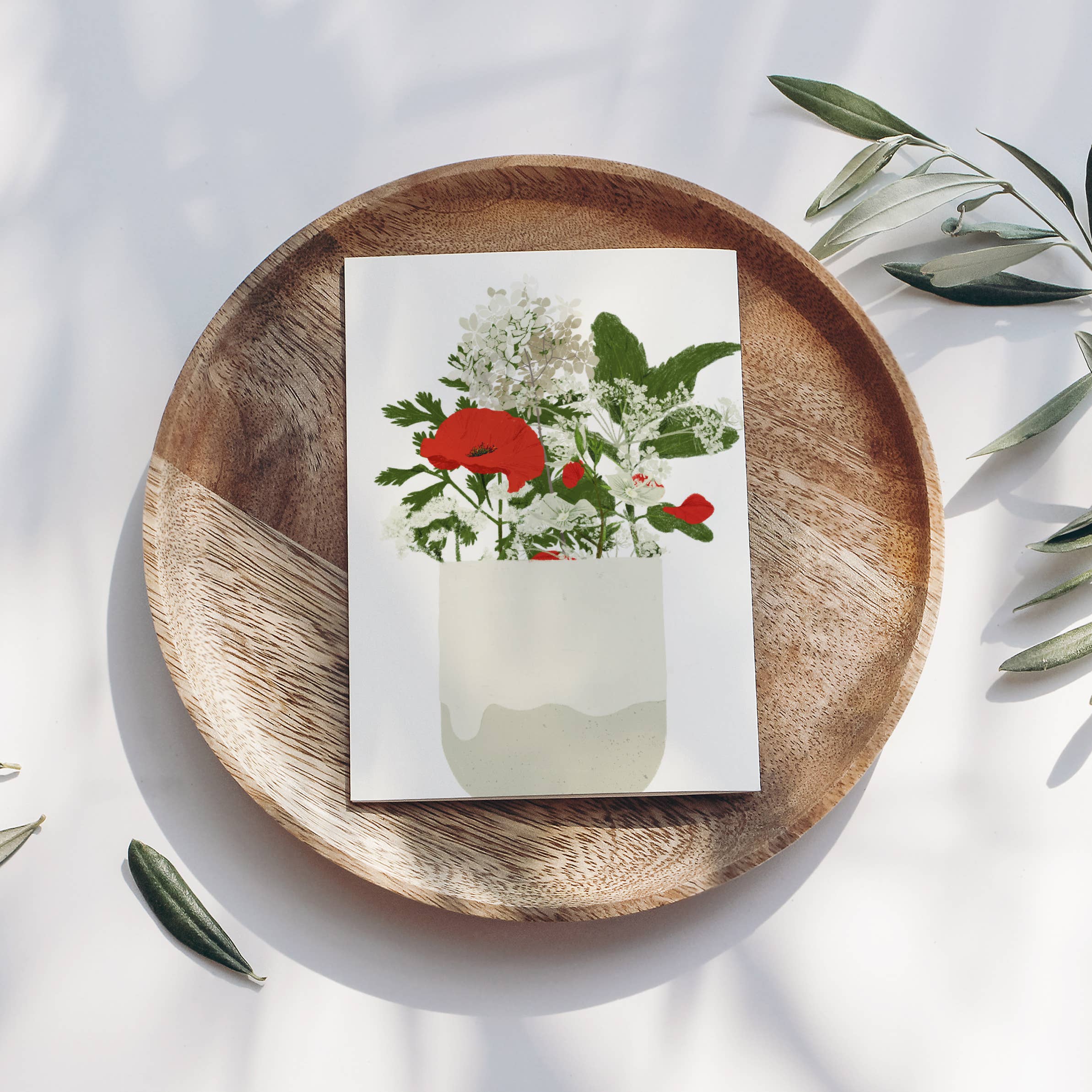 Wildblumen Atelier - Wholesale Postcard - Postcard red & white flowers in hand-thrown mug, FSC3