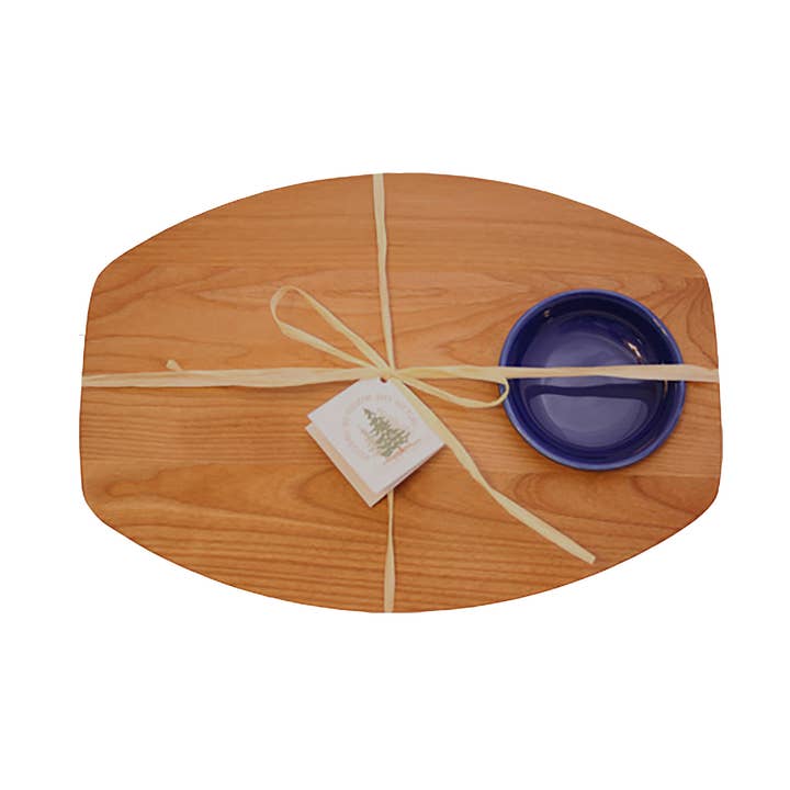 Single Bread and Oil Serving Board with Blue Bowl for wholesale by Out of the Woods of Oregon