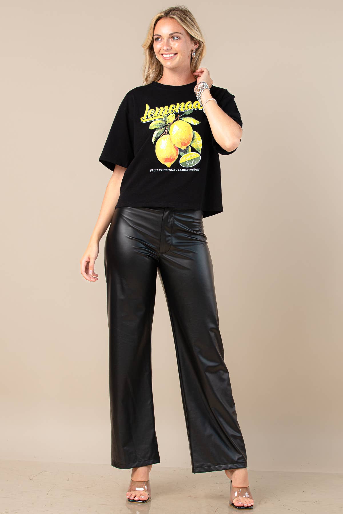 Black T1622-5823-Miriam Organic Lemon Print Oversize Tee for wholesale on Faire3