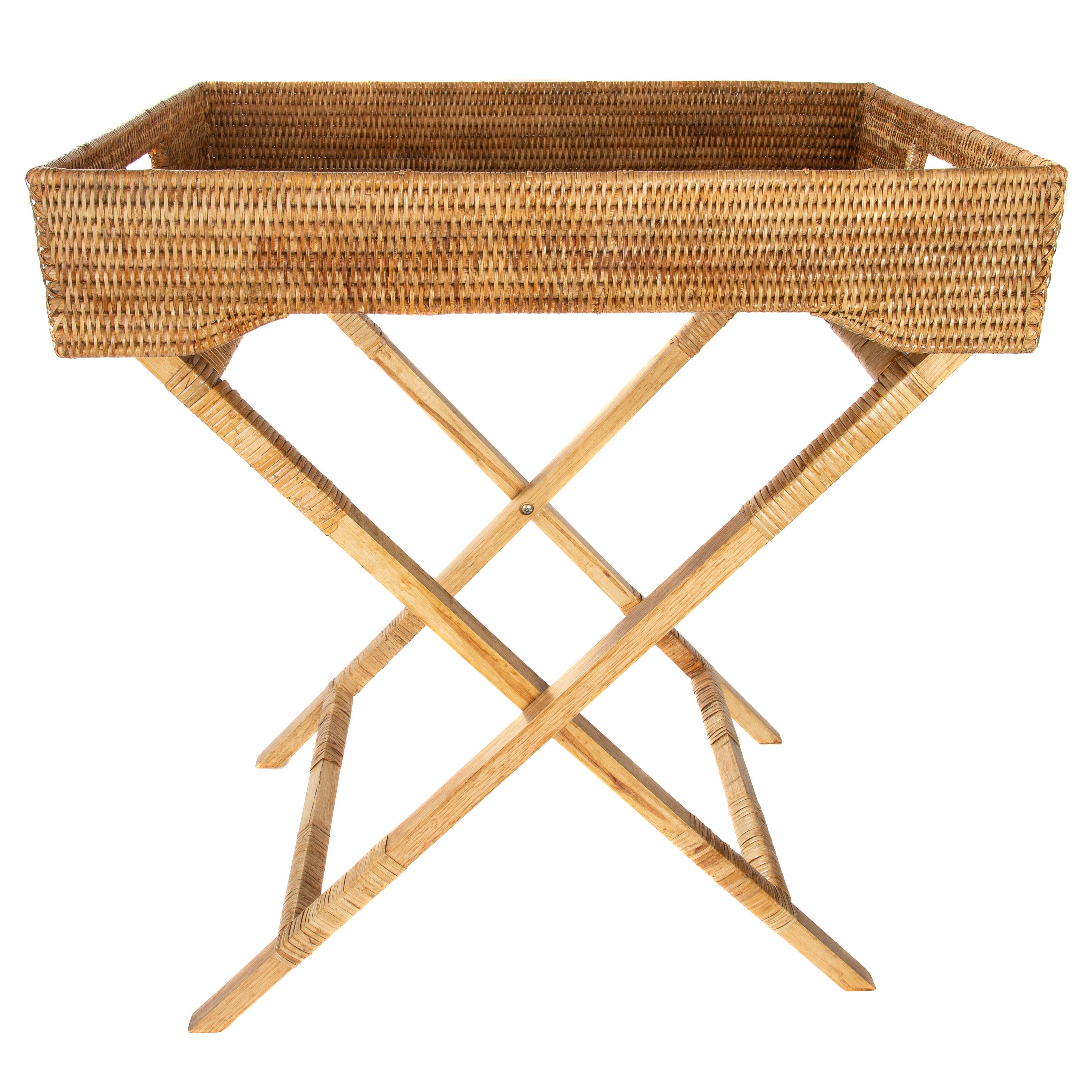 Artifacts Trading Company - Wholesale Serving Tray - Rattan Butler Tray Table with Glass Insert – Folding Table5