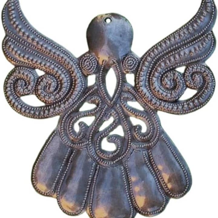 Handmade Haitian Christmas Angel Ornament Recycled Metal 5x5 for wholesale by Haiti Fair Trade~ It's Cactus