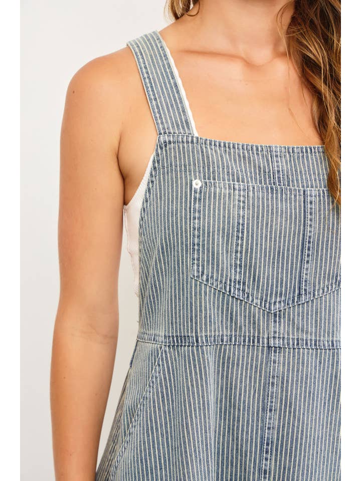 SAND WASH STRIPED DENIM SUSPENDERS SLEEVELESS LONG DRESS for wholesale on Faire