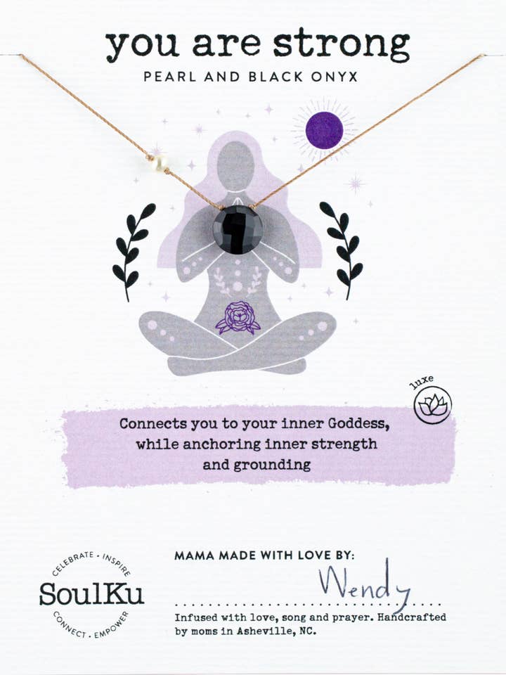 Colar Deusa de Ônix Preto e Pérola para Você é Forte por atacado de SoulKu