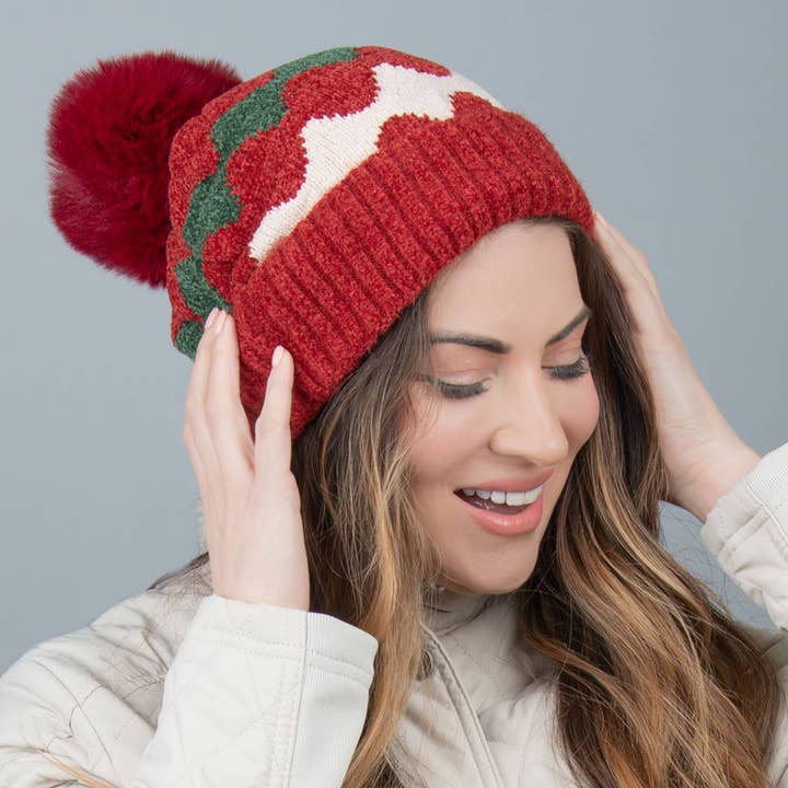 Elena Chenille Pom Winter Beanie Hat for wholesale by Elsie & Zoey