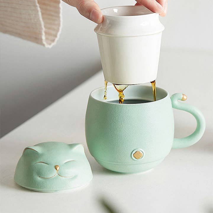 Gohobi (We cover U.S. import duties) - Vente Théière - Tasse à thé Gohobi chat avec infuseur - stock UK8