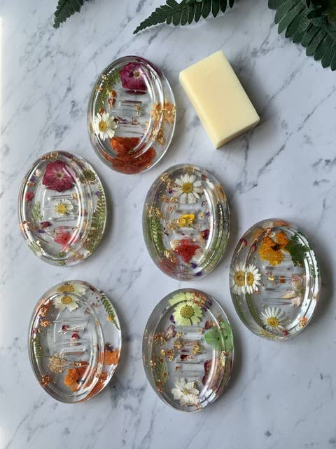 Jen Lashua | Home Decor & Gifts - Wholesale Bath Soap Dish - Soap Dish | Handmade | Clear with Real Botanicals2