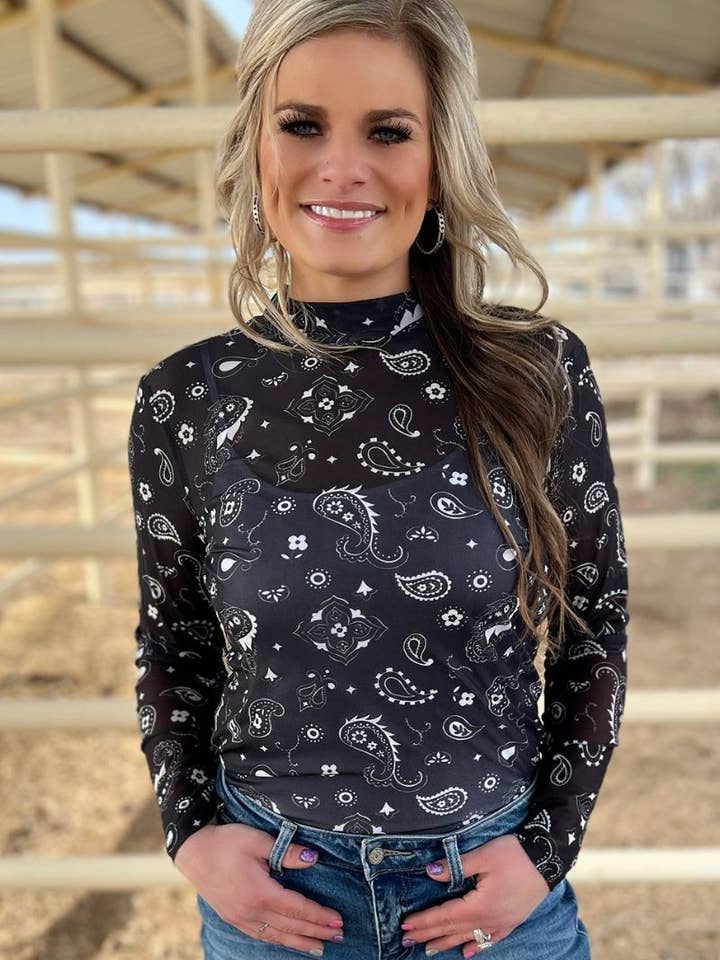 Sterling Kreek - Wholesale Blouse - Women's - Bandana Babe Mesh Top Black8